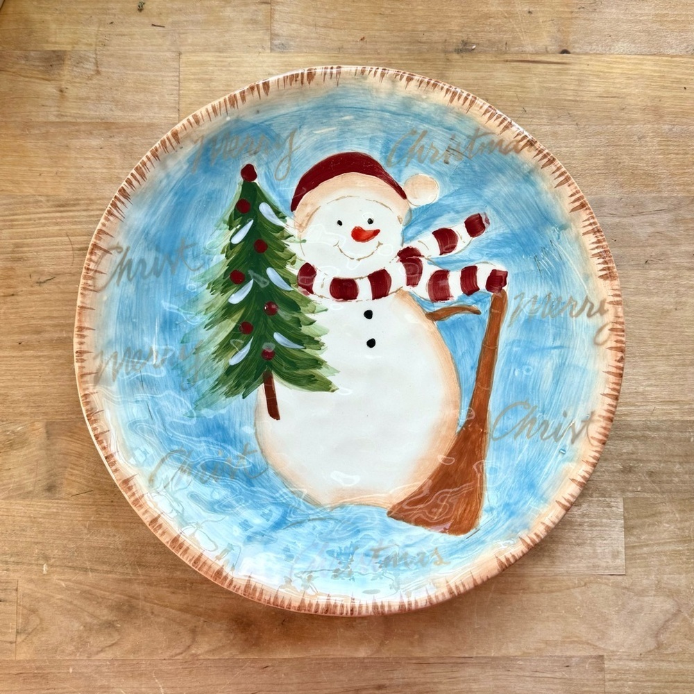 Vintage Ceramic Glaze Snowman Plate
